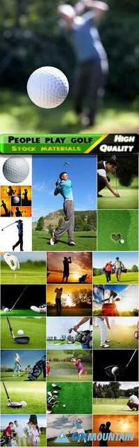 People play golf on the green fields, putter and golf ball Stock images