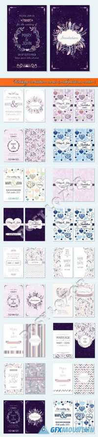Wedding invitation cards with patterns vector