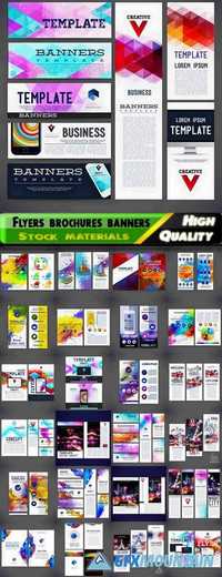 Brochures flyers banners headers for business with places for your text and abstract and watercolor and blur backgrounds in vector from stock