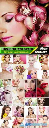 Beautiful woman and girls face with flowers Stock images
