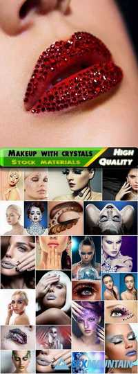 Fashionable woman and girls makeup with crystals and rhinestones Stock images