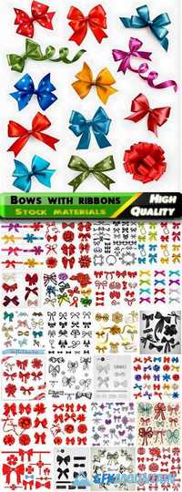 Set of different bows with ribbons for decoration holiday cards in vector