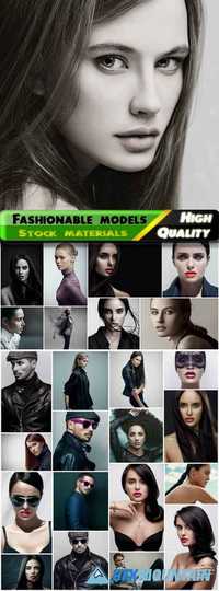 Fashionable models of men and woman and girls, fashion week Stock images