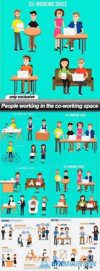People working in the co-working space - 6 EPS