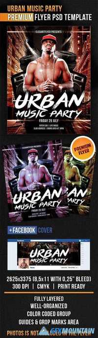Urban Music Party Flyer PSD Template + Facebook Cover