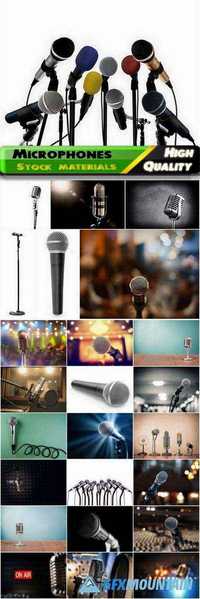 Retro microphones for performances and presentations and meetings Stock images