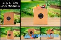 5 Grocery Paper Bag Logo Mockups 397254