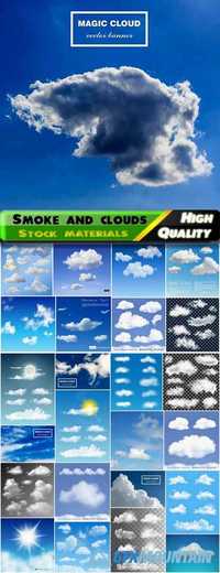 Realistic transparent smoke and clouds and blue sky backgrounds in vector from stock