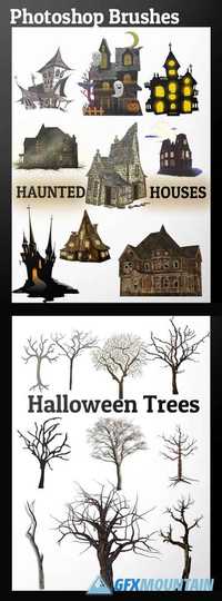 Photoshop Brushes - Haunted Houses & Halloween Trees
