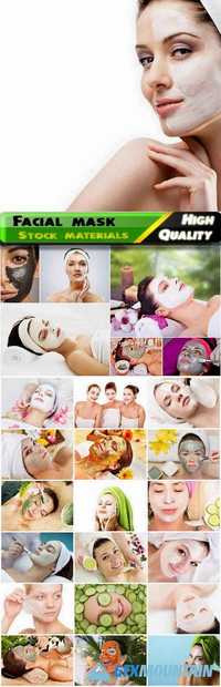 Skin care facial mask in spa salon, beauty woman and girls, self face care Stock images