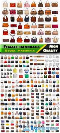 Big set of female bags and handbags different colors and from different materials isolated on white background Stock images