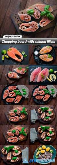 Chopping board with salmon fillets - 12 UHQ JPEG