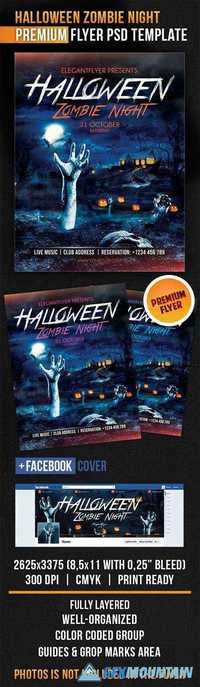 Halloween Zombie Night Flyer PSD Template + Facebook Cover