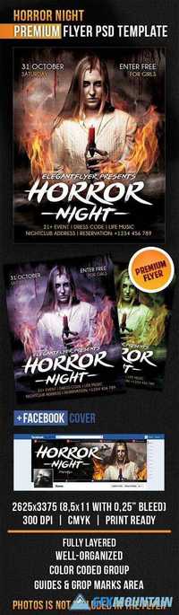 Horror Night Flyer PSD Template + Facebook Cover