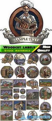 Landscapes and bakery labels in Woodcut style - 25 Eps
