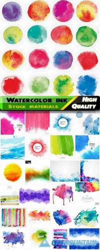 Watercolor colorful realistic ink blotchs backgrounds - 25 Eps