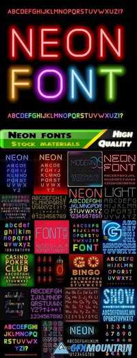 Neon lights fonts and letters of alphabet - 25 Eps