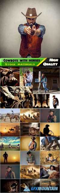 Cowboys from wild west with horses Stock images