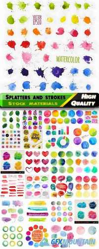 Grunge watercolor splatters, spatters and strokes brushes in vector from stock