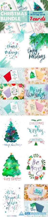 Watercolor christmas cards bundle 465878