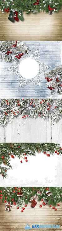 Christmas Decorations on Wooden Background2