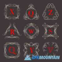 Monogram logo and calligraphic ornament elements