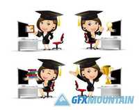 Cartoon people profession engineer and e-learning concept