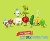 Cartoon fruits and vegetables