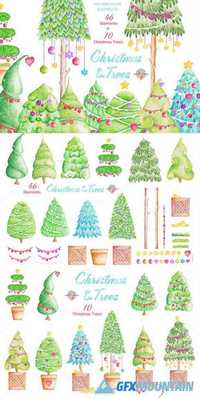 Christmas & Trees Watercolor Clipart 480349