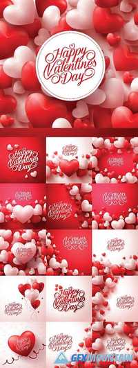 Happy Valentines Day realistic heart balloons
