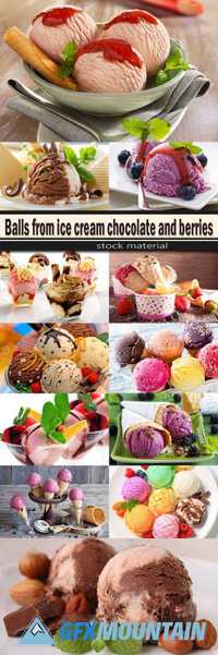 Balls from ice cream chocolate and berries