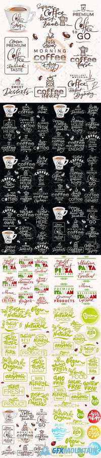 Calligraphic Logo Coffee Labels Organic Italian Food