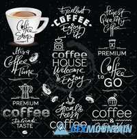 Calligraphic Logo Coffee Labels Organic Italian Food