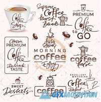 Calligraphic Logo Coffee Labels Organic Italian Food