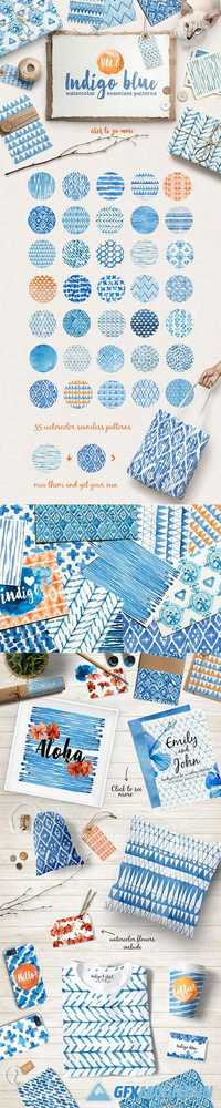 Indigo Watercolour Patterns Pack