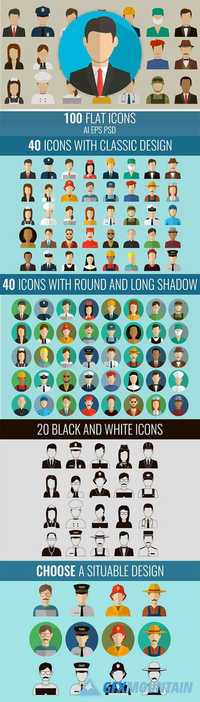 100 People Flat Icons 529295