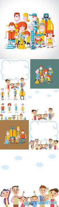 Colorful Happy Cartoon People. Big family