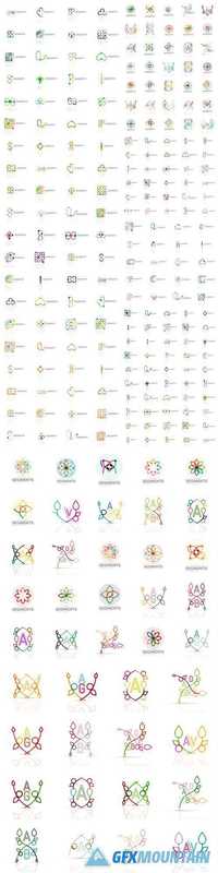 Set of Vector Linear Logotypes, Geometric Abstract Symbols, Elegant Icons