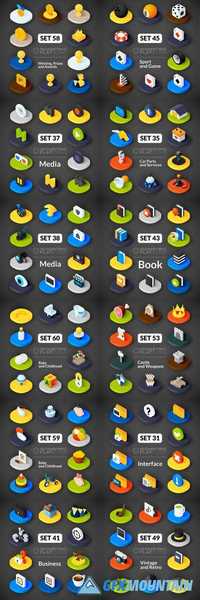 Isometric Flat Icons - 3D Pictograms - Business Symbol Collection 1