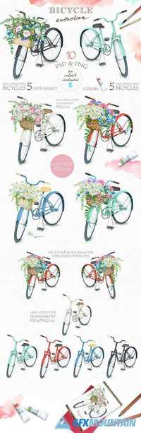 Watercolor Bicycle and Flowers 577704