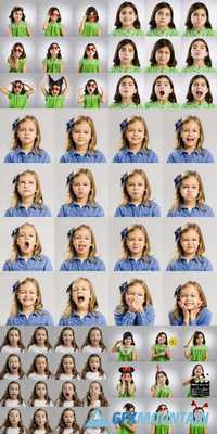 Multiple Portraits of the Same Little Girl Making Diferent Expressions
