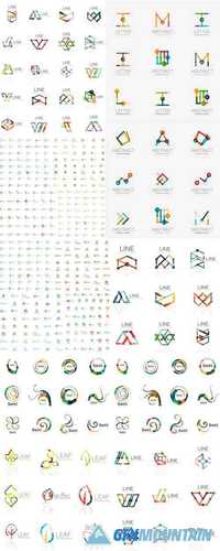 Set of Linear Abstract Geometrical Icons and Logos