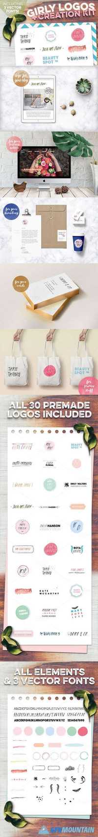 Girly Logos + Creation Kit w/ Fonts 589285