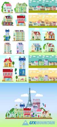 Set of Detailed Colorful Houses - Flat Style Buildings