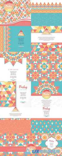 Vector Card - Round Pattern of Multicolored Triangles and Grid Ornament