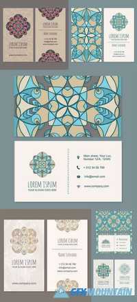 Visiting Card or Business Card Template Boho Style with Mandala Design