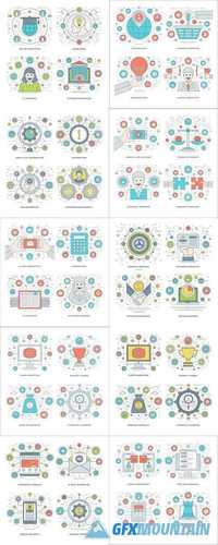 Flat Line Online Education, Knowledge, E-learning Concepts Set - Modern Thin Linear Stroke Vector Icons