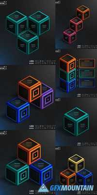 Vector Isometric Infographic with Cube on the Black Background