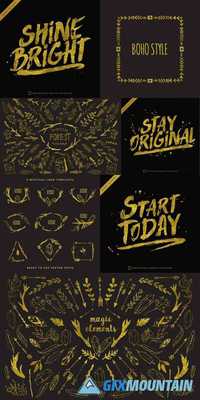 Set of Hand Drawn Logo Templates with Trendy Gold Texture