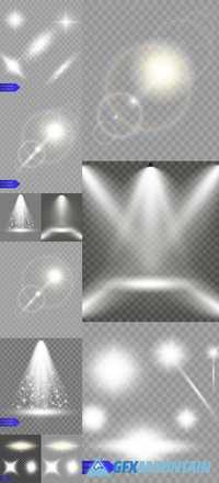 Set of Glowing Lights Effects Isolated on Transparent Background